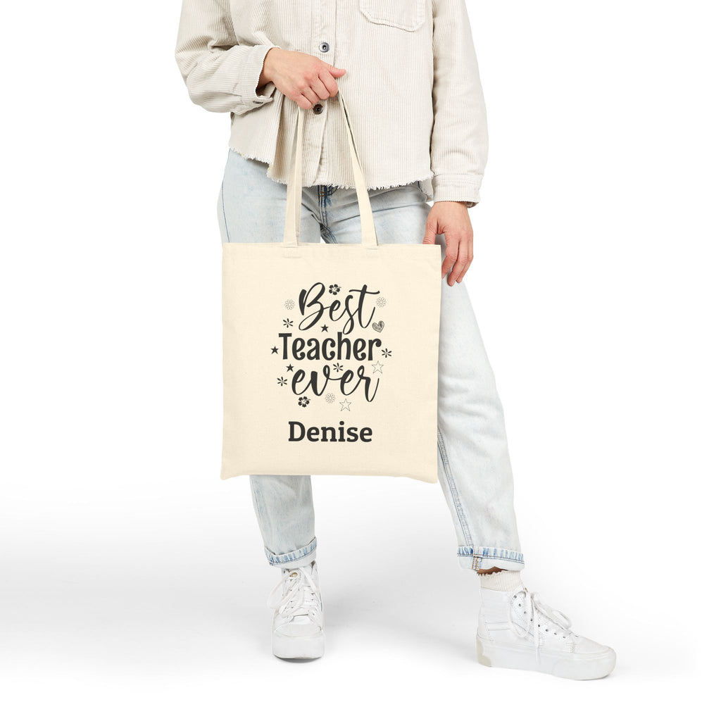 Best Teacher Ever tote bag carried on the shoulder