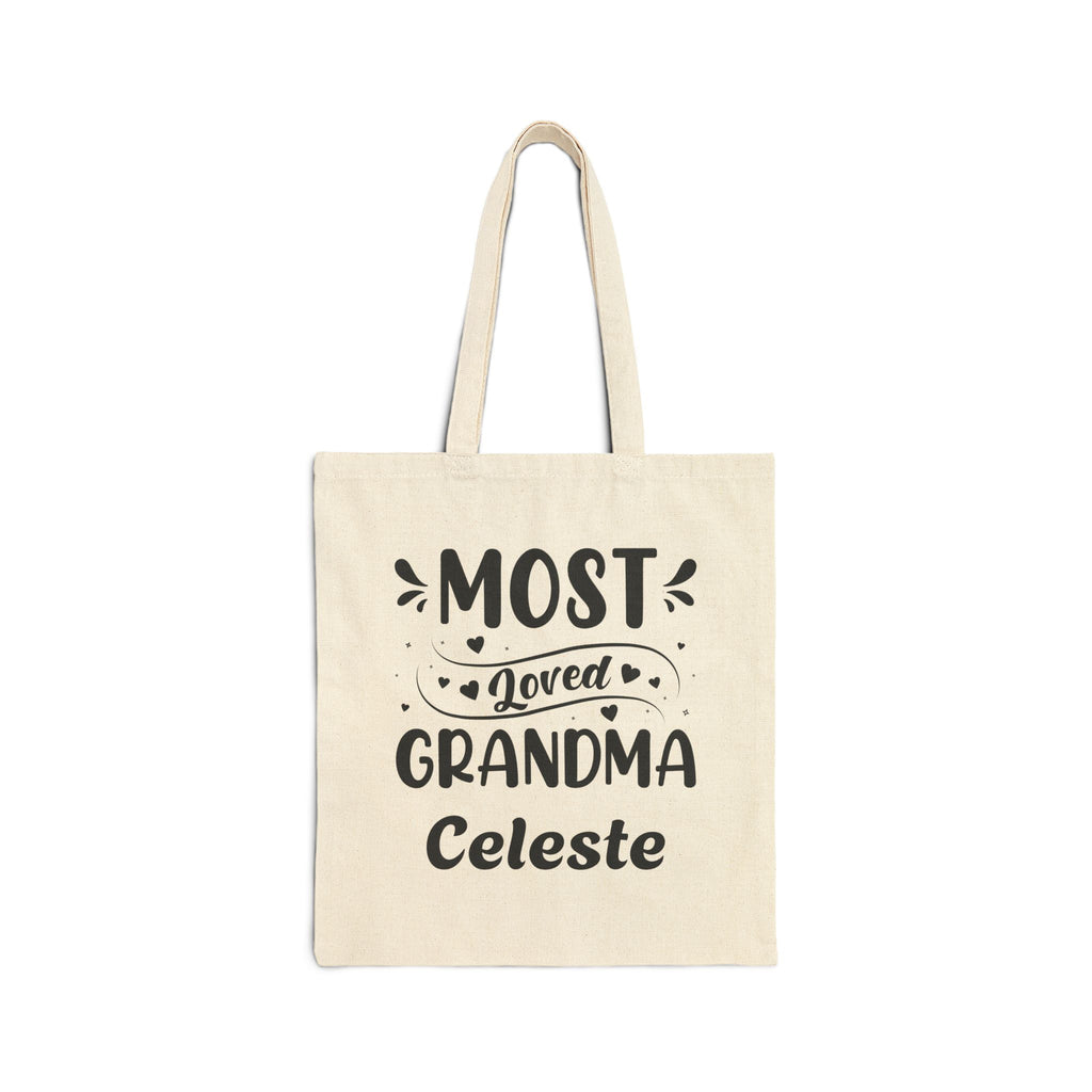 Personalized Most Loved Grandma canvas tote bag with hearts design and custom name