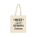 Personalized Most Loved Grandma canvas tote bag with hearts design and custom name