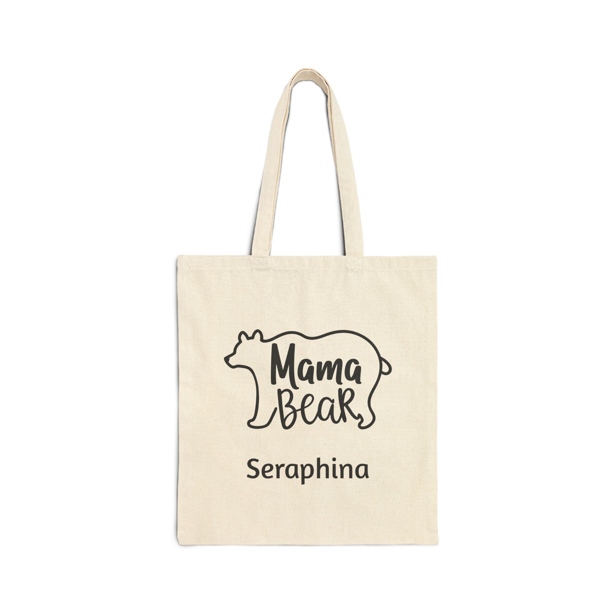 Personalized Mama Bear canvas tote bag with bear design and custom name