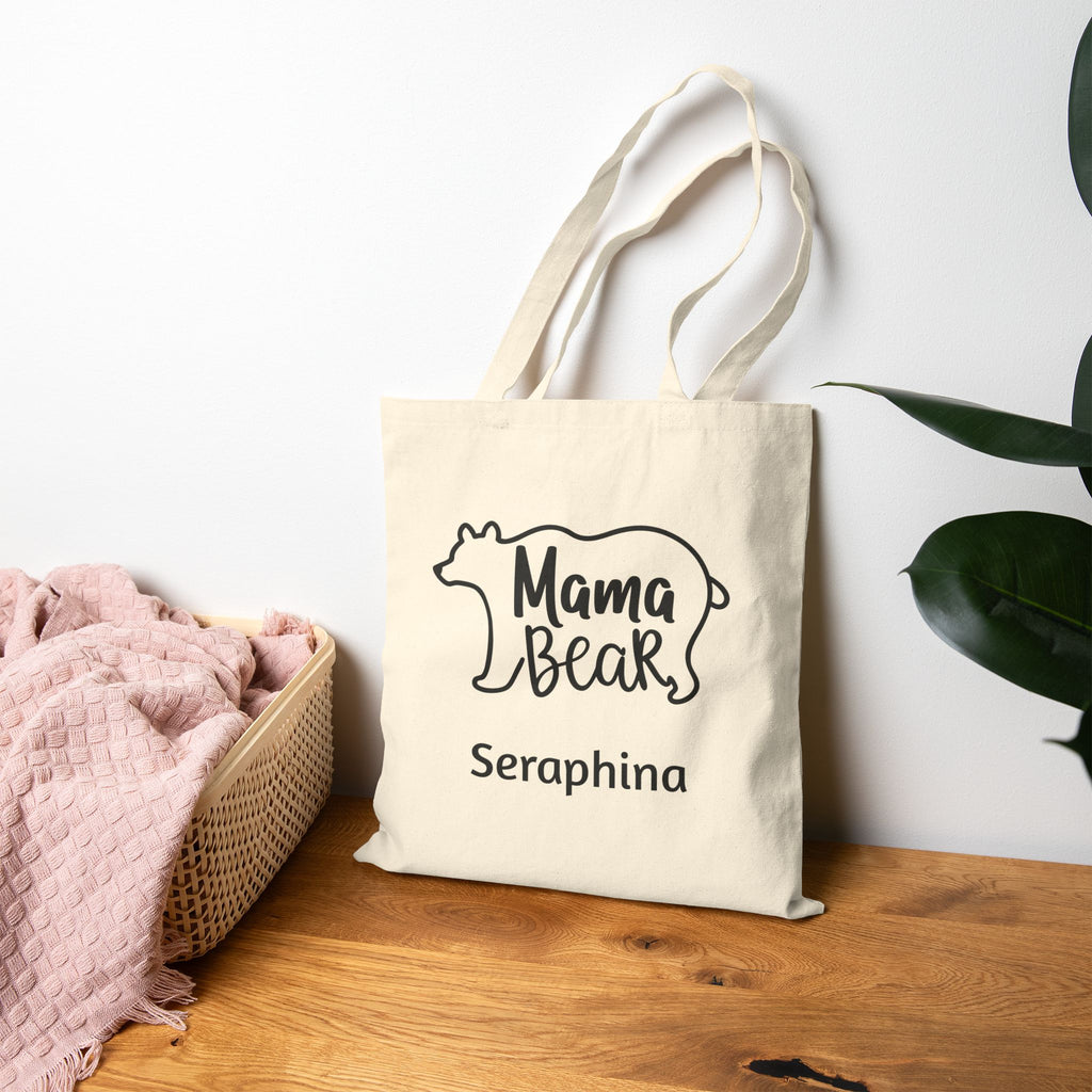 Mama Bear tote bag showing size and reinforced handles