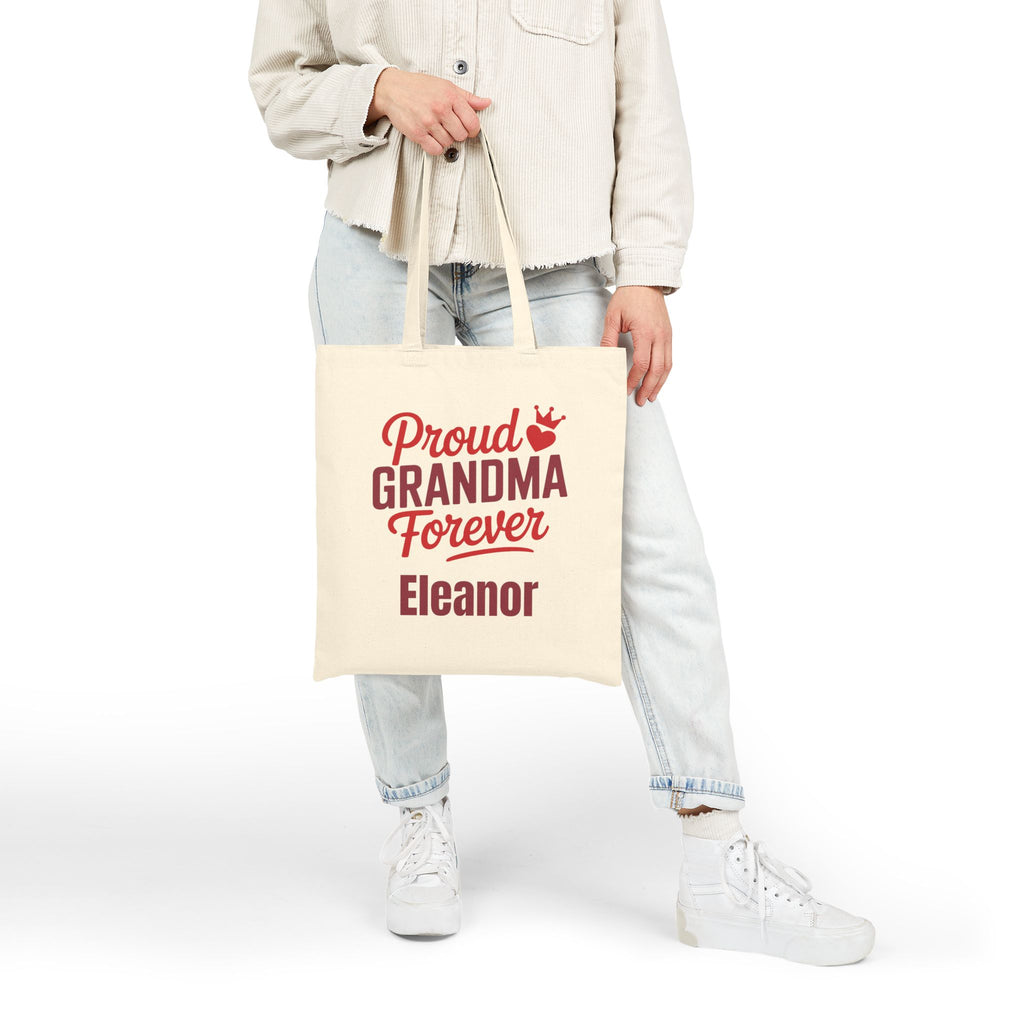 Proud Grandma Forever tote bag carried on the shoulder