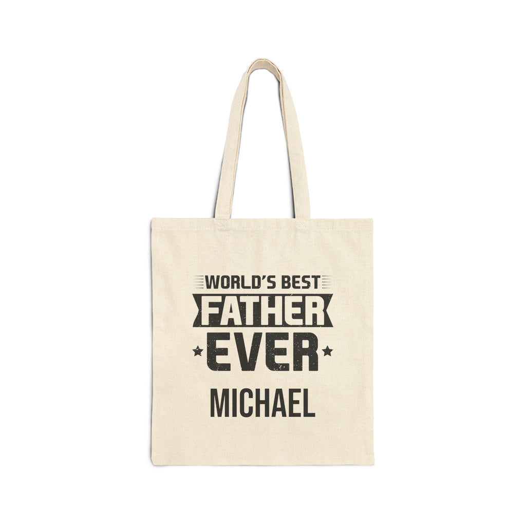 Personalized World's Best Father Ever canvas tote bag with bold lettering and custom name
