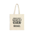 Personalized World's Best Father Ever canvas tote bag with bold lettering and custom name