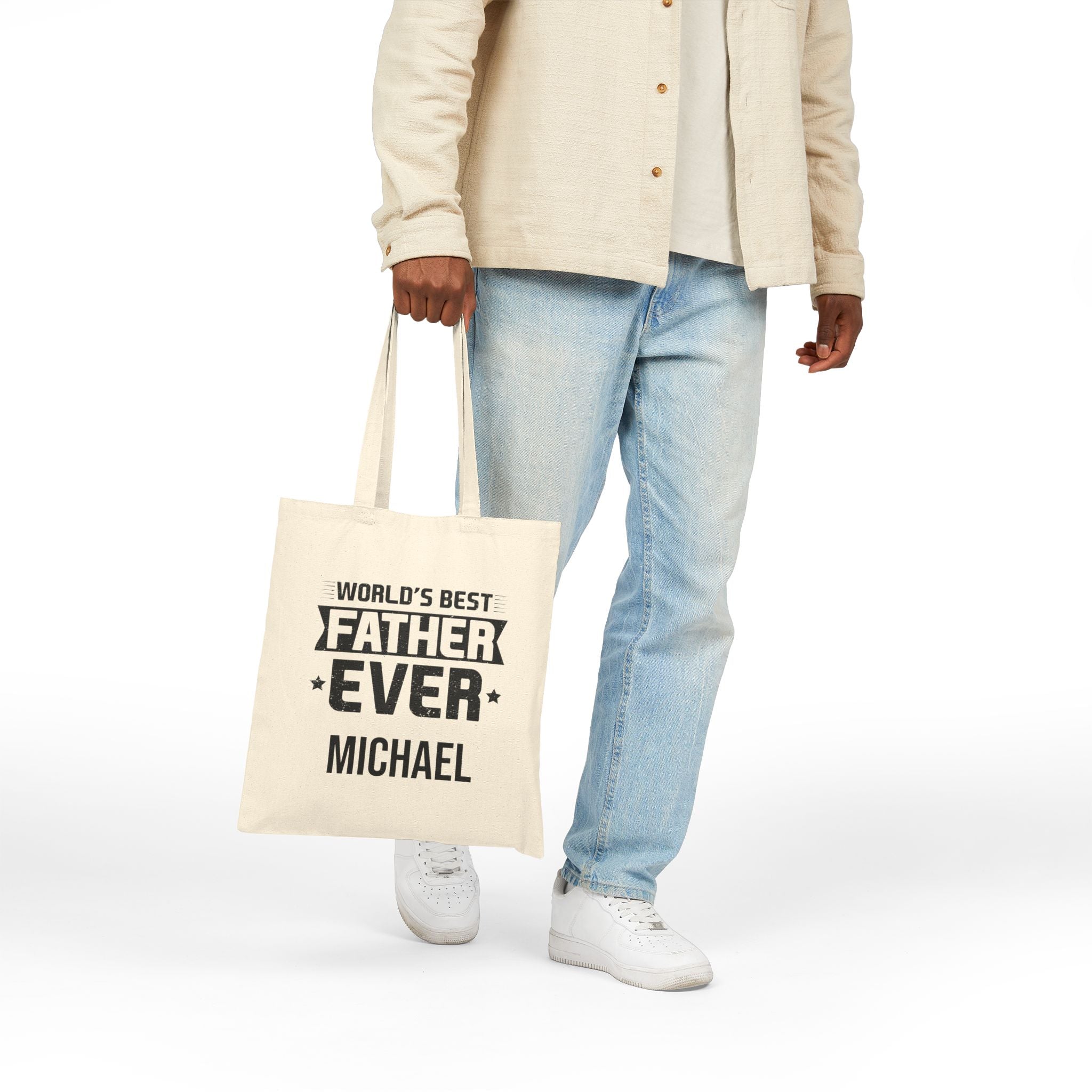 World's Best Father tote bag carried on the shoulder